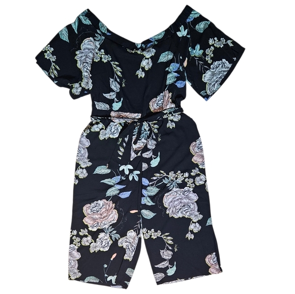 City Chic Floral Off the Shoulder Jumpsuit Elastic Waist size L/20 - Picture 3 of 9